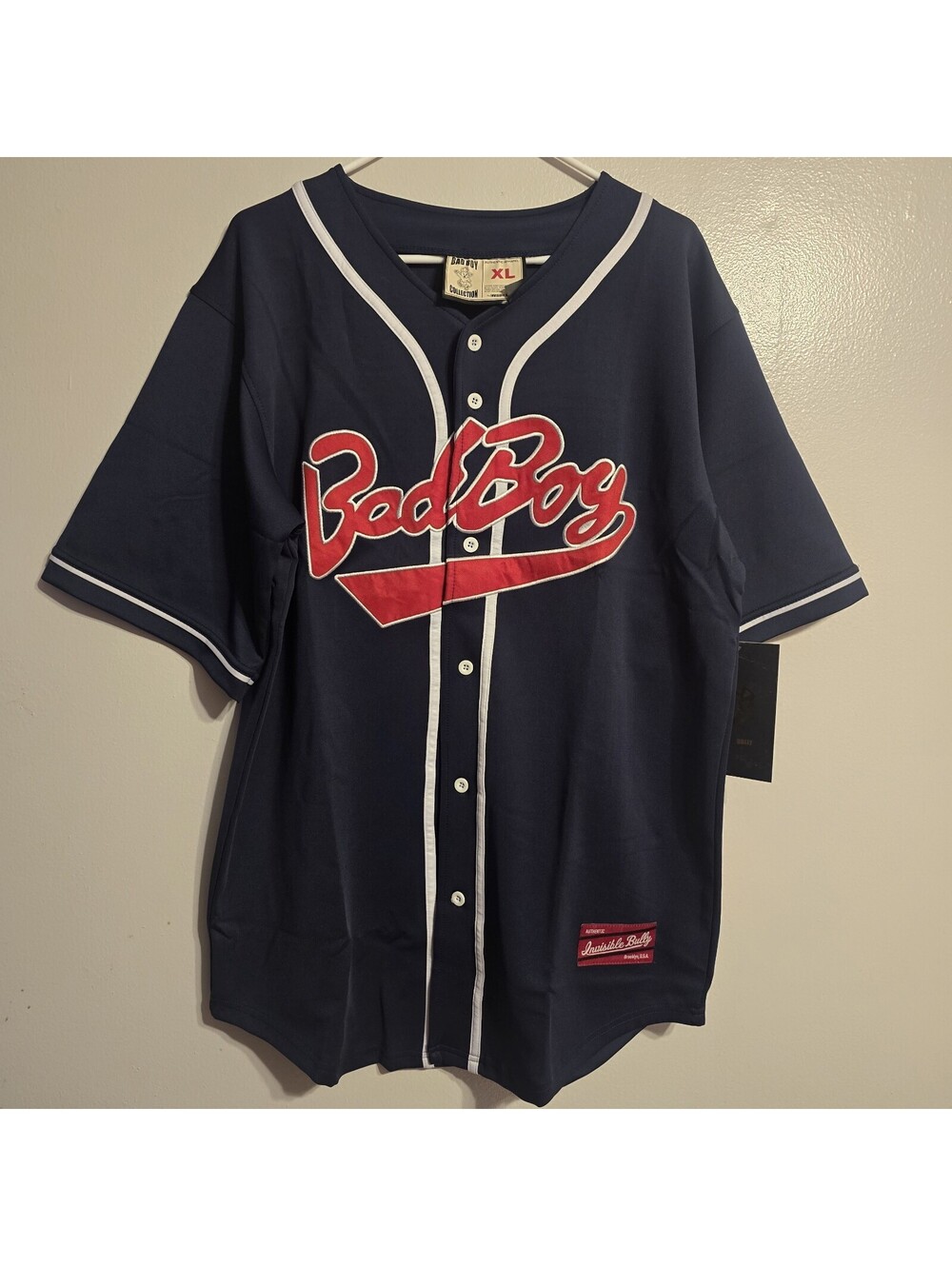 Biggie Smalls Bad Boys Baseball Jersey XLarge Blue Short Sleeve Button Mens